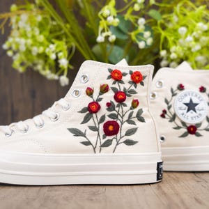 Custom Converse Chuck Taylor Embroidered,Custom Embroidered Wedding Sneakers,Bridal Flowers Embroidered Shoes,Personalized Bride Sneakers