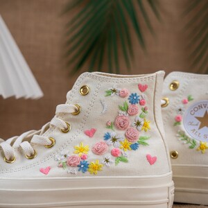 embroidered converse,Custom converse,Custom Converse Platform,Wedding Flowers,Embroidered Platform Shoes,Bridal Converse,Bridal Sneakers