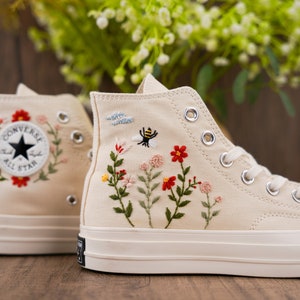 Custom Converse Chuck Taylor Embroidered,Custom Embroidered Wedding Sneakers,Bridal Flowers Embroidered Shoes,Personalized Bride Sneakers