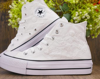 Custom Embroidered Wedding Sneakers, Bridal Flowers Embroidered Shoes,Wedding Flowers Embroidered Sneakers, Personalized Bridal Sneaker