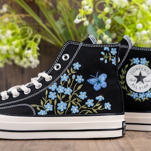 Custom Converse Chuck Taylor Embroidered,Custom Embroidered Wedding Sneakers,Bridal Flowers Embroidered Shoes,Personalized Bride Sneakers