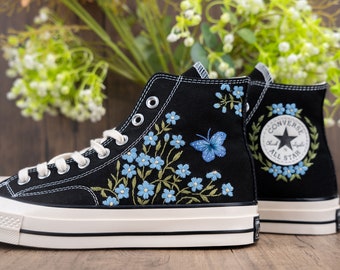 Custom Converse Chuck Taylor Embroidered,Custom Embroidered Wedding Sneakers,Bridal Flowers Embroidered Shoes,Personalized Bride Sneakers