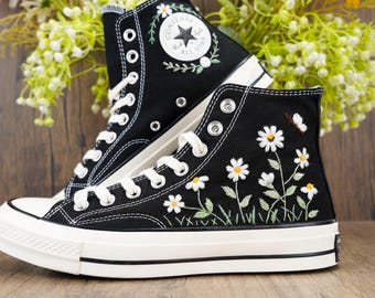 Custom Embroidered High Tops: Daisy Flower Sneakers, Wedding Shoes