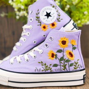 Custom Embroidered Converse Sneakers: Sunflower Wedding Shoes