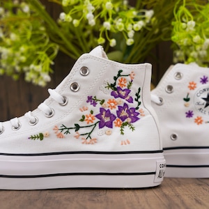 embroidered converse,Custom converse,Custom Converse Platform,Wedding Flowers,Embroidered Platform Shoes,Bridal Converse,Bridal Sneakers