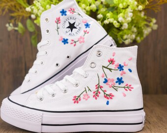 Custom Converse Embroidery Chuck Taylor,Peach Blossom Handmade Personalized Sneakers,Floral Embroidered Gift Art,Unique Customized Design