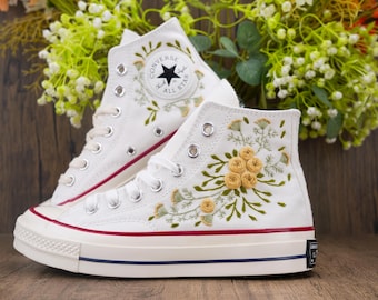 Custom Embroidered Wedding Sneakers, Bridal Flowers Embroidered Shoes,Wedding Flowers Embroidered Sneakers, Personalized Bridal Sneaker