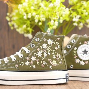 Custom Converse Chuck Taylor Embroidered,Custom Embroidered Wedding Sneakers,Bridal Flowers Embroidered Shoes,Personalized Bride Sneakers