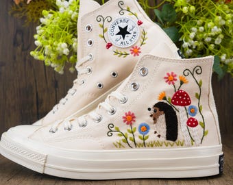 Custom Converse Chuck Taylor Embroidered,Personalized Converse Embroidery Shoes,Custom hedgehog Design, Embroidered hedgehog Converse