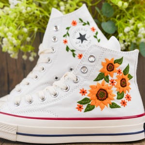 Custom Embroidered Converse Sneakers: Bridal Sunflower Shoes