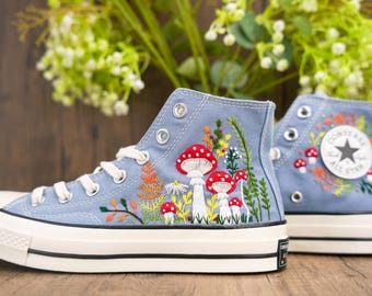 Custom Converse Chuck Taylor Mushrooms Embroidered Converse Shoes/ Mushrooms Embroidered Converse Custom/ Mushrooms Embroidered Sneakers