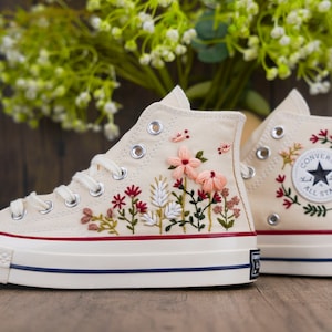 Custom Converse Chuck Taylor Embroidered,Custom Embroidered Wedding Sneakers,Bridal Flowers Embroidered Shoes,Personalized Bride Sneakers