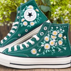 Custom Converse Chuck Taylor Embroidered,Custom Embroidered Wedding Sneakers,Bridal Flowers Embroidered Shoes,Personalized Bride Sneakers