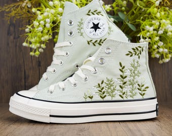 Custom Converse Chuck Taylor Embroidered,Custom Embroidered Wedding Sneakers,Bridal Flowers Embroidered Shoes,Personalized Bride Sneakers