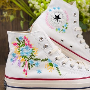 Custom Converse Chuck Taylor Embroidered,Custom Embroidered Wedding Sneakers,Bridal Flowers Embroidered Shoes,Personalized Bride Sneakers