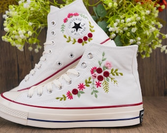 Custom Embroidered Wedding Sneakers, Bridal Flowers Embroidered Shoes,Wedding Flowers Embroidered Sneakers, Personalized Bridal Sneaker