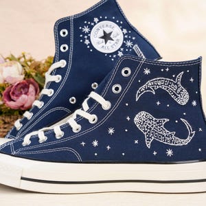 Custom Embroidered Converse High Tops,Custom Converse Chuck Taylor 1970s whale shark Embroidered,Ocean Embroidered Shoes Custom, Ocean Gifts