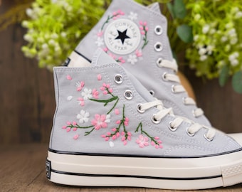 Custom Converse Embroidery Chuck Taylor,Peach Blossom Handmade Personalized Sneakers,Floral Embroidered Gift Art,Unique Customized Design