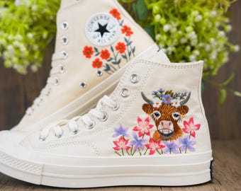 Custom Converse Chuck Taylor Embroidered,Personalized Converse Embroidery Shoes,Custom Cattle Design,Unique Handmade Gift for Sneaker Lovers