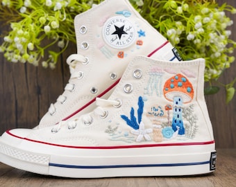 Custom Converse Chuck Taylor Mushrooms Embroidered Converse Shoes/ Mushrooms Embroidered Converse Custom/ Mushrooms Embroidered Sneakers