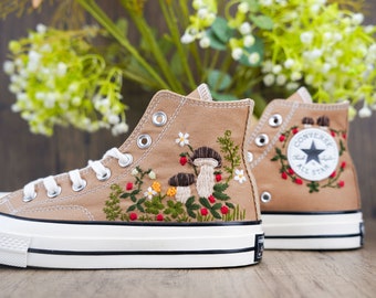 Custom Converse Chuck Taylor Mushrooms Embroidered Converse Shoes/ Mushrooms Embroidered Converse Custom/ Mushrooms Embroidered Sneakers