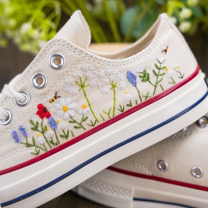 Custom Converse Chuck Taylor Embroidered,Custom Embroidered Wedding Sneakers,Bridal Flowers Embroidered Shoes, Converse Low tops