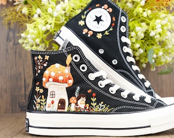 Custom Mushroom Converse Embroidery Chuck Taylor/Handmade Personalized Sneakers/Mushroom House/Mushroom Embroidered Sneakers