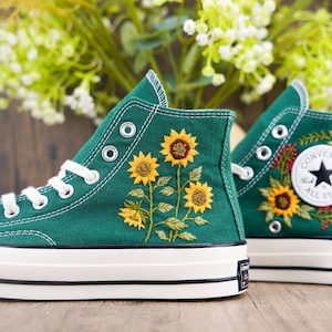 Custom Converse Chuck Taylor Embroidered, Embroidered Wedding Sneakers,Bridal Flowers Embroidered Shoes, Personalized Sunflower Sneakers