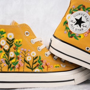 Custom Converse Chuck Taylor Embroidered,Custom Embroidered Wedding Sneakers,Bridal Flowers Embroidered Shoes,Personalized Bride Sneakers
