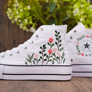 embroidered converse,Custom converse,Custom Converse Platform,Wedding Flowers,Embroidered Platform Shoes,Bridal Converse,Bridal Sneakers