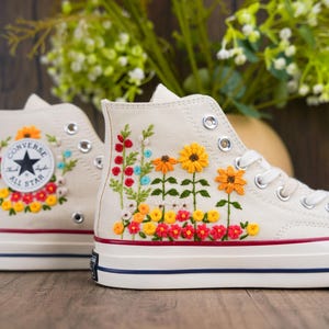 Custom Converse Chuck Taylor Embroidered,Custom Embroidered Wedding Sneakers,Bridal Flowers Embroidered Shoes,Personalized Bride Sneakers