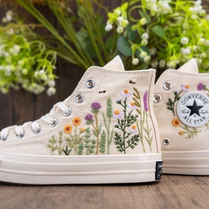 Custom Converse Chuck Taylor Embroidered,Custom Embroidered Wedding Sneakers,Bridal Flowers Embroidered Shoes,Personalized Bride Sneakers