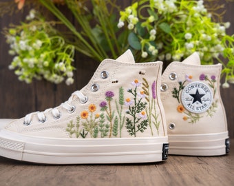 Custom Converse Chuck Taylor Embroidered,Custom Embroidered Wedding Sneakers,Bridal Flowers Embroidered Shoes,Personalized Bride Sneakers