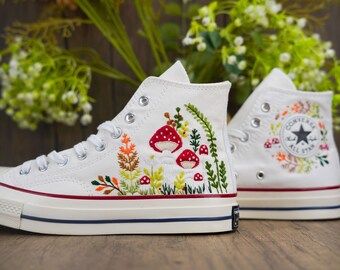 Custom Converse Chuck Taylor Mushrooms Embroidered Converse Shoes/ Mushrooms Embroidered Converse Custom/ Mushrooms Embroidered Sneakers
