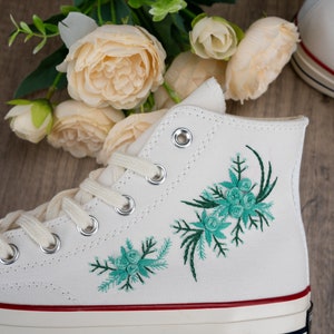 Custom Converse Chuck Taylor Embroidered,Custom Embroidered Wedding Sneakers,Bridal Flowers Embroidered Shoes,Personalized Bride Sneakers