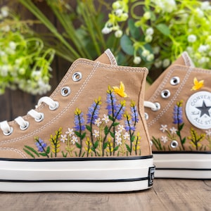 Custom Converse Chuck Taylor Embroidered,Custom Embroidered Wedding Sneakers,Bridal Flowers Embroidered Shoes,Personalized Bride Sneakers