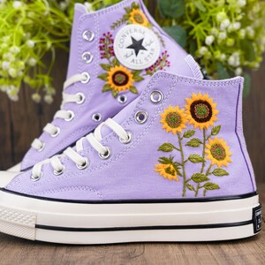 Custom Embroidered Converse Sneakers: Bridal Sunflower Shoes