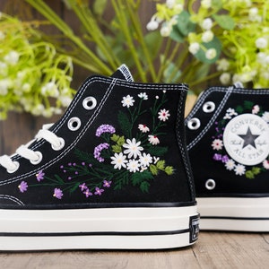 Custom Converse Chuck Taylor Embroidered,Custom Embroidered Wedding Sneakers,Bridal Flowers Embroidered Shoes,Personalized Bride Sneakers