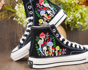 Custom Mushroom Converse Embroidery Chuck Taylor/Handmade Personalized Sneakers/Whimsical Embroidered Gift Art/Mushroom Embroidered Sneakers