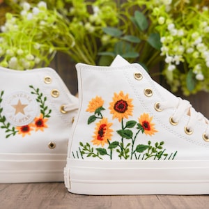 Custom Embroidered Converse Sneakers: Bridal Sunflower Shoes
