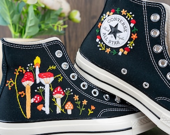 Custom Converse Chuck Taylor Mushrooms Embroidered Converse Shoes/ Mushrooms Embroidered Converse Custom/ Mushrooms Embroidered Sneakers