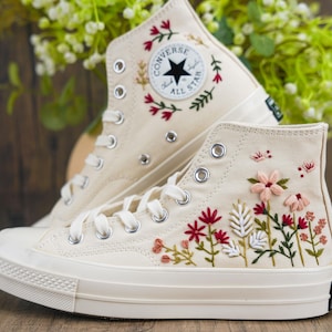Custom Converse Chuck Taylor Embroidered,Custom Embroidered Wedding Sneakers,Bridal Flowers Embroidered Shoes,Personalized Bride Sneakers