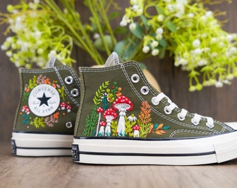 Custom Converse Chuck Taylor Mushrooms Embroidered Converse Shoes/ Mushrooms Embroidered Converse Custom/ Mushrooms Embroidered Sneakers