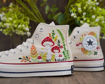 Custom Converse Chuck Taylor Mushrooms Embroidered Converse Shoes/ Mushrooms Embroidered Converse Custom/ Mushrooms Embroidered Sneakers