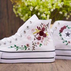 embroidered converse,Custom converse,Custom Converse Platform,Wedding Flowers,Embroidered Platform Shoes,Bridal Converse,Bridal Sneakers