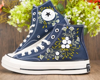 Custom Embroidered Wedding Sneakers, Bridal Flowers Embroidered Shoes,Wedding Flowers Embroidered Sneakers, Personalized Bridal Sneaker