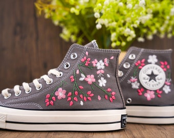 Custom Converse Embroidery Chuck Taylor,Peach Blossom Handmade Personalized Sneakers,Floral Embroidered Gift Art,Unique Customized Design