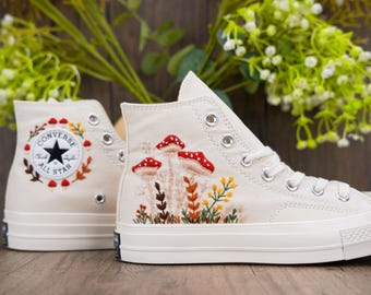Custom Converse Chuck Taylor Mushrooms Embroidered Converse Shoes/ Mushrooms Embroidered Converse Custom/ Mushrooms Embroidered Sneakers