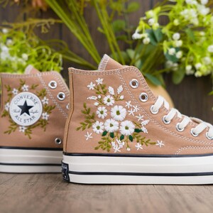 Custom Converse Chuck Taylor Embroidered,Custom Embroidered Wedding Sneakers,Bridal Flowers Embroidered Shoes,Personalized Bride Sneakers
