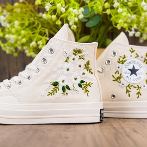 Custom Converse Chuck Taylor Embroidered,Custom Embroidered Wedding Sneakers,Bridal Flowers Embroidered Shoes,Personalized Bride Sneakers